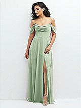 Front View Thumbnail - Celadon Chiffon Corset Maxi Dress with Removable Off-the-Shoulder Swags