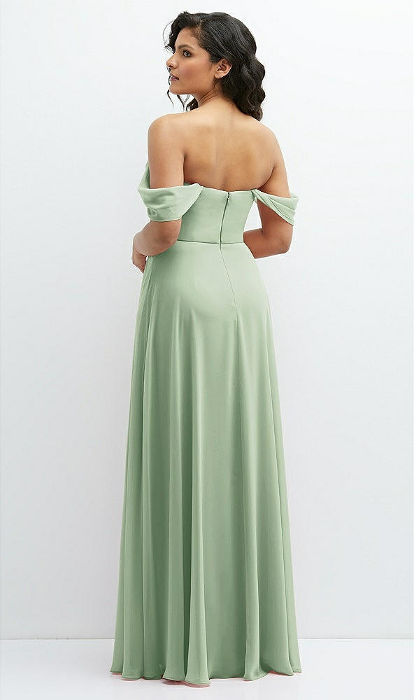 Back View - Celadon Chiffon Corset Maxi Dress with Removable Off-the-Shoulder Swags