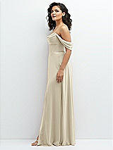 Side View Thumbnail - Champagne Chiffon Corset Maxi Dress with Removable Off-the-Shoulder Swags