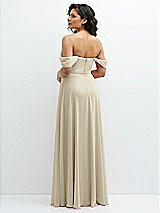 Rear View Thumbnail - Champagne Chiffon Corset Maxi Dress with Removable Off-the-Shoulder Swags
