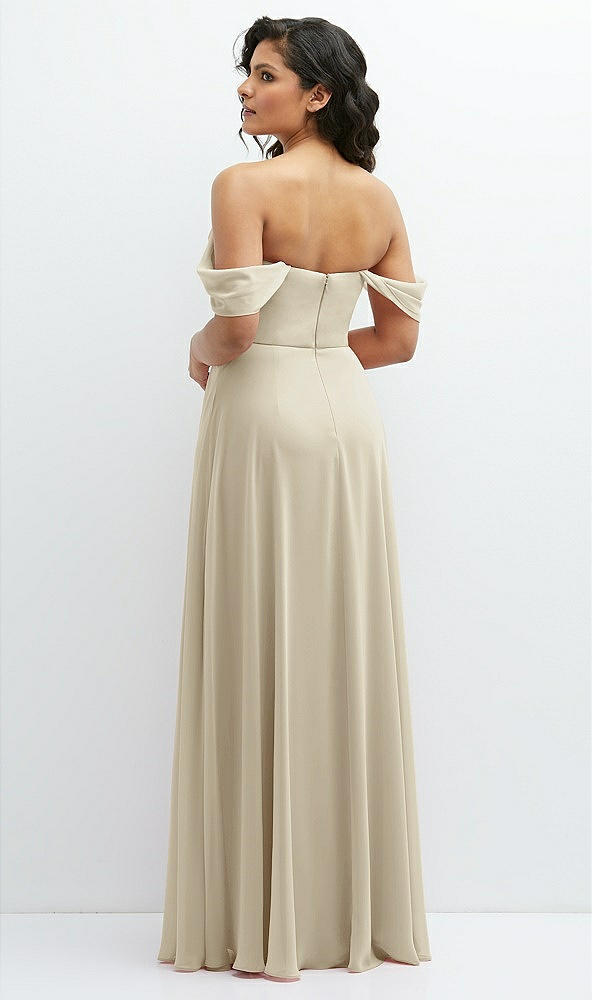 Back View - Champagne Chiffon Corset Maxi Dress with Removable Off-the-Shoulder Swags