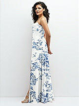 Alt View 2 Thumbnail - Cottage Rose Dusk Blue Chiffon Corset Maxi Dress with Removable Off-the-Shoulder Swags