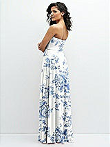 Alt View 3 Thumbnail - Cottage Rose Dusk Blue Chiffon Corset Maxi Dress with Removable Off-the-Shoulder Swags