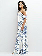 Side View Thumbnail - Cottage Rose Dusk Blue Chiffon Corset Maxi Dress with Removable Off-the-Shoulder Swags