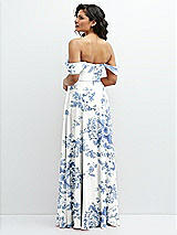Rear View Thumbnail - Cottage Rose Dusk Blue Chiffon Corset Maxi Dress with Removable Off-the-Shoulder Swags