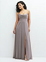 Alt View 1 Thumbnail - Cashmere Gray Chiffon Corset Maxi Dress with Removable Off-the-Shoulder Swags