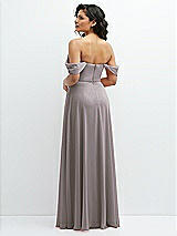 Rear View Thumbnail - Cashmere Gray Chiffon Corset Maxi Dress with Removable Off-the-Shoulder Swags