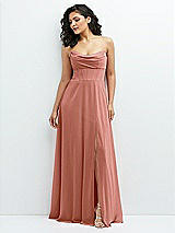 Alt View 1 Thumbnail - Desert Rose Chiffon Corset Maxi Dress with Removable Off-the-Shoulder Swags