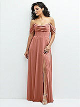 Front View Thumbnail - Desert Rose Chiffon Corset Maxi Dress with Removable Off-the-Shoulder Swags