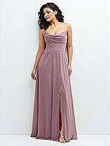 Alt View 1 Thumbnail - Dusty Rose Chiffon Corset Maxi Dress with Removable Off-the-Shoulder Swags