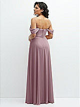 Rear View Thumbnail - Dusty Rose Chiffon Corset Maxi Dress with Removable Off-the-Shoulder Swags