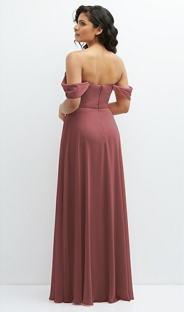 Back View - English Rose Chiffon Corset Maxi Dress with Removable Off-the-Shoulder Swags