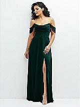Front View Thumbnail - Evergreen Chiffon Corset Maxi Dress with Removable Off-the-Shoulder Swags