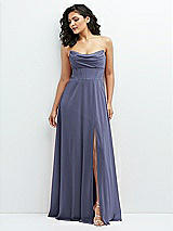 Alt View 1 Thumbnail - French Blue Chiffon Corset Maxi Dress with Removable Off-the-Shoulder Swags