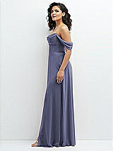 Side View Thumbnail - French Blue Chiffon Corset Maxi Dress with Removable Off-the-Shoulder Swags