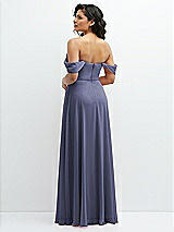 Rear View Thumbnail - French Blue Chiffon Corset Maxi Dress with Removable Off-the-Shoulder Swags