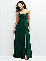 Alt View 1 Thumbnail - Hunter Green Chiffon Corset Maxi Dress with Removable Off-the-Shoulder Swags