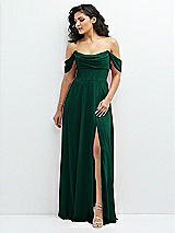 Front View Thumbnail - Hunter Green Chiffon Corset Maxi Dress with Removable Off-the-Shoulder Swags