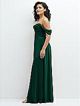 Side View Thumbnail - Hunter Green Chiffon Corset Maxi Dress with Removable Off-the-Shoulder Swags