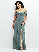 Front View Thumbnail - Icelandic Chiffon Corset Maxi Dress with Removable Off-the-Shoulder Swags