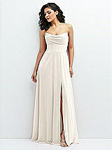 Alt View 1 Thumbnail - Ivory Chiffon Corset Maxi Dress with Removable Off-the-Shoulder Swags