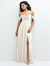 Front View Thumbnail - Ivory Chiffon Corset Maxi Dress with Removable Off-the-Shoulder Swags