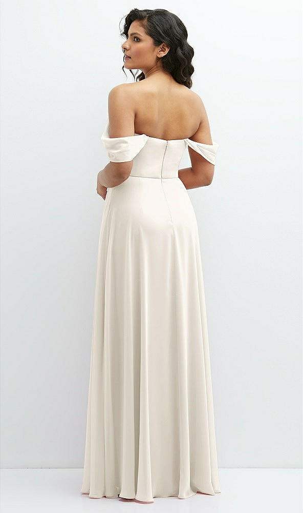 Back View - Ivory Chiffon Corset Maxi Dress with Removable Off-the-Shoulder Swags