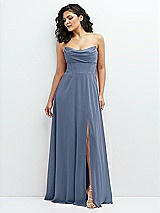 Alt View 1 Thumbnail - Larkspur Blue Chiffon Corset Maxi Dress with Removable Off-the-Shoulder Swags