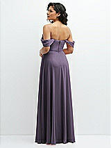 Rear View Thumbnail - Lavender Chiffon Corset Maxi Dress with Removable Off-the-Shoulder Swags