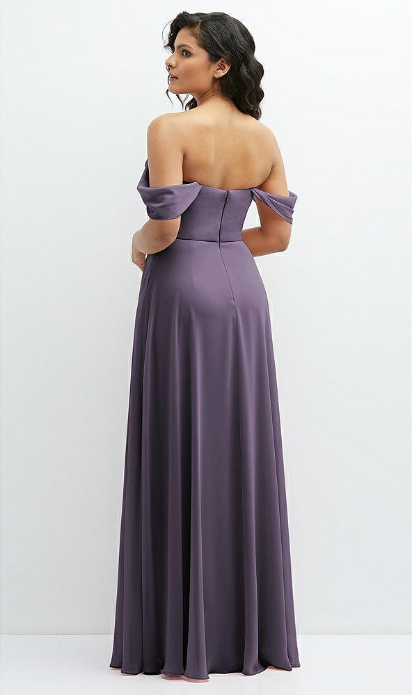 Back View - Lavender Chiffon Corset Maxi Dress with Removable Off-the-Shoulder Swags
