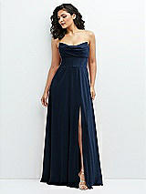 Alt View 1 Thumbnail - Midnight Navy Chiffon Corset Maxi Dress with Removable Off-the-Shoulder Swags
