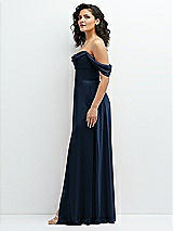 Side View Thumbnail - Midnight Navy Chiffon Corset Maxi Dress with Removable Off-the-Shoulder Swags