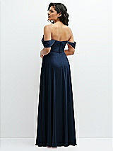 Rear View Thumbnail - Midnight Navy Chiffon Corset Maxi Dress with Removable Off-the-Shoulder Swags