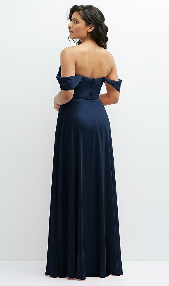 Back View - Midnight Navy Chiffon Corset Maxi Dress with Removable Off-the-Shoulder Swags