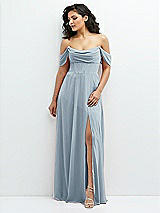 Front View Thumbnail - Mist Chiffon Corset Maxi Dress with Removable Off-the-Shoulder Swags