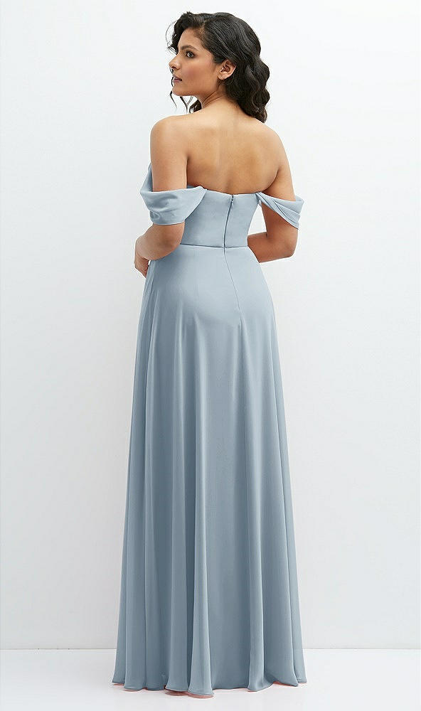 Back View - Mist Chiffon Corset Maxi Dress with Removable Off-the-Shoulder Swags