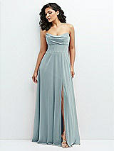Alt View 1 Thumbnail - Morning Sky Chiffon Corset Maxi Dress with Removable Off-the-Shoulder Swags