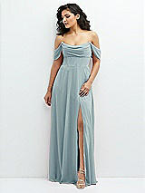 Front View Thumbnail - Morning Sky Chiffon Corset Maxi Dress with Removable Off-the-Shoulder Swags