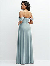 Rear View Thumbnail - Morning Sky Chiffon Corset Maxi Dress with Removable Off-the-Shoulder Swags