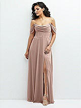 Front View Thumbnail - Neu Nude Chiffon Corset Maxi Dress with Removable Off-the-Shoulder Swags