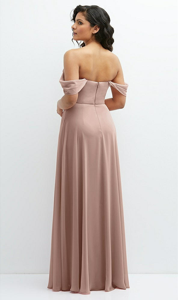 Back View - Neu Nude Chiffon Corset Maxi Dress with Removable Off-the-Shoulder Swags