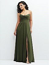 Alt View 1 Thumbnail - Olive Green Chiffon Corset Maxi Dress with Removable Off-the-Shoulder Swags