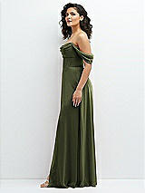 Side View Thumbnail - Olive Green Chiffon Corset Maxi Dress with Removable Off-the-Shoulder Swags
