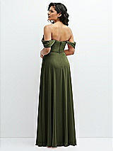 Rear View Thumbnail - Olive Green Chiffon Corset Maxi Dress with Removable Off-the-Shoulder Swags