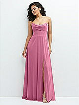 Alt View 1 Thumbnail - Orchid Pink Chiffon Corset Maxi Dress with Removable Off-the-Shoulder Swags
