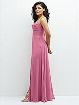 Alt View 2 Thumbnail - Orchid Pink Chiffon Corset Maxi Dress with Removable Off-the-Shoulder Swags