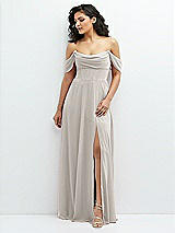 Front View Thumbnail - Oyster Chiffon Corset Maxi Dress with Removable Off-the-Shoulder Swags