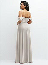 Rear View Thumbnail - Oyster Chiffon Corset Maxi Dress with Removable Off-the-Shoulder Swags