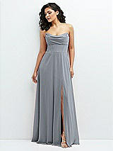 Alt View 1 Thumbnail - Platinum Chiffon Corset Maxi Dress with Removable Off-the-Shoulder Swags