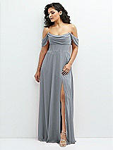 Front View Thumbnail - Platinum Chiffon Corset Maxi Dress with Removable Off-the-Shoulder Swags